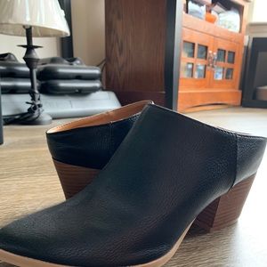 Black leather mules